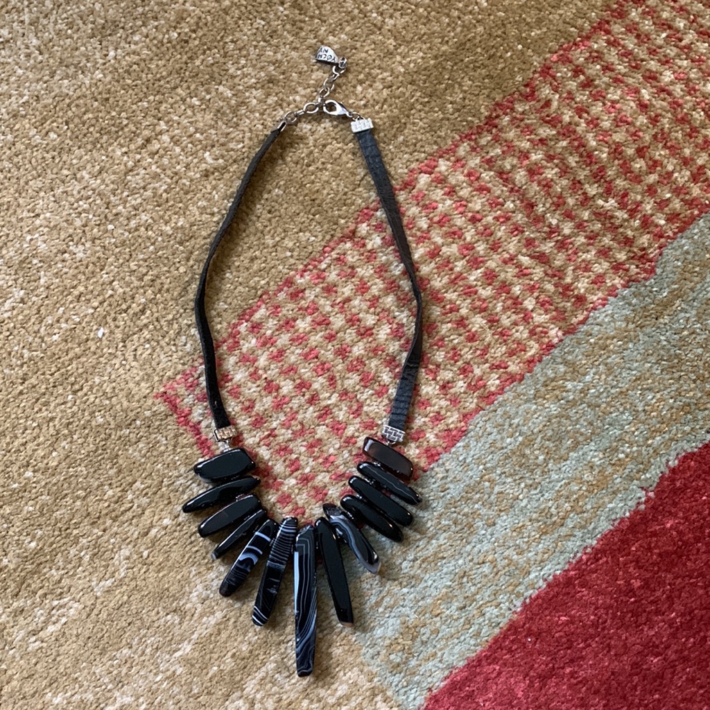 Yochi Ny Designs Black Agate & Leather Necklace